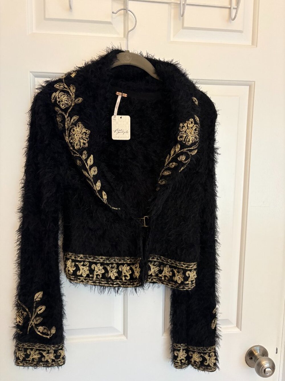 Free People Sweater Jacket NWT Black with Gold detailing size XS